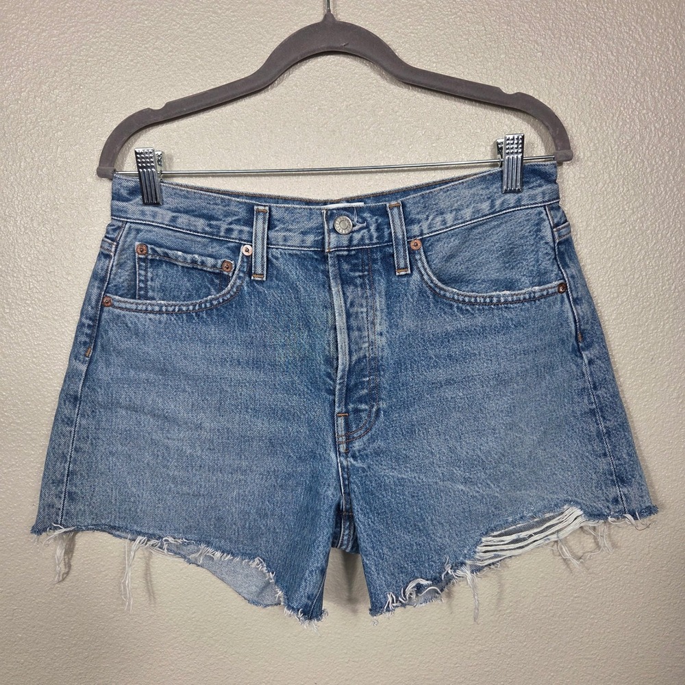 AGOLDE Parker Long Short 27 Community High Rise Raw Hem Denim Shorts